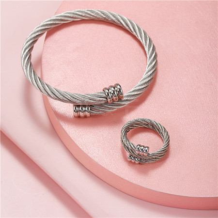 Stainless Steel Wire Twist Bangles & Cuff Rings Sets FS-WG3AC7D-02-1