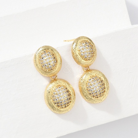 Brass Micro Pave Clear Cubic Zirconia Stud Earrings EJEW-H154-10B-G-1