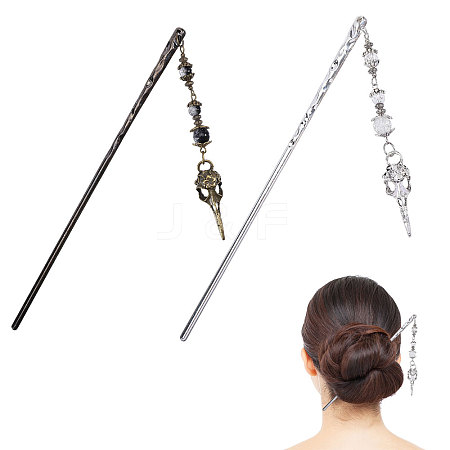 2Pcs 2 Colors Alloy & Glass Hair Sticks OHAR-CA00001-1