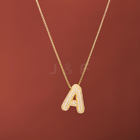 Brass Micro Pave Clear Cubic Zirconia Initial Pendant Necklaces for Women FS-WGDC51D-01-1