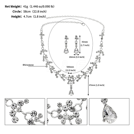 Alloy & Rhinestone Studs Earrings & Necklaces Set PW-WG15CAD-06-1