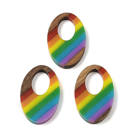 Pride Rainbow Theme Resin & Walnut Wood Pendants WOOD-K012-01-1