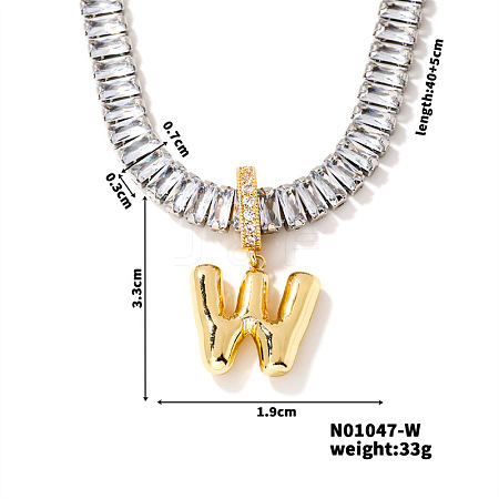 Golden Tone Brass Pave Clear Cubic Zirconia Letter Pendant Necklaces for Women YX4437-23-1