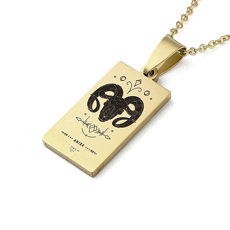 304 Stainless Steel Black Enamel Rectangle with Constellation Pendant Necklaces NJEW-I128-01B-1