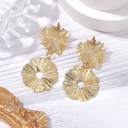 Brass Flower Dangle Stud Earrings EJEW-JE06226-1