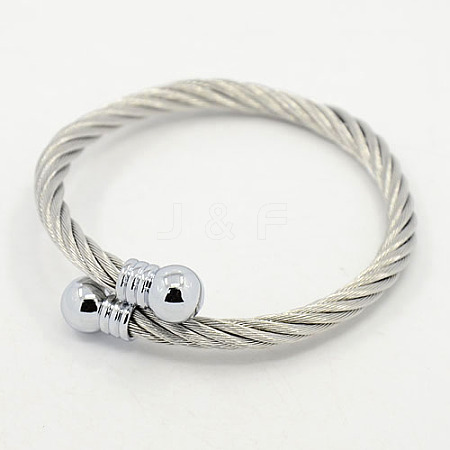 Trendy Men 304 Stainless Steel Torque Bangles BJEW-L087-01-1