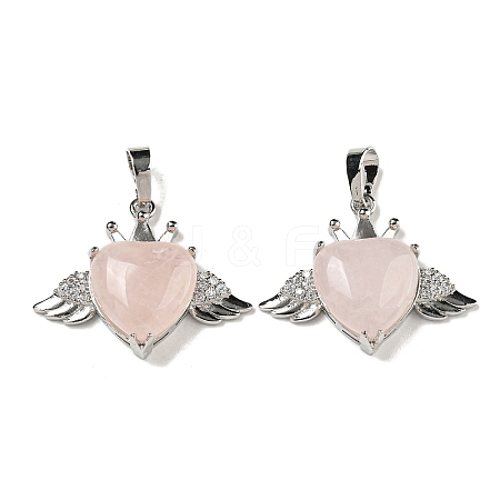 Natural Rose Quartz with Clear Cubic Zirconia Pendants G-G133-02P-26-1