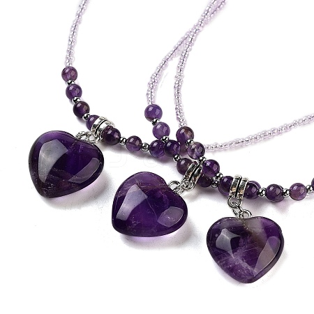 Natural Amethyst Pendant Necklaces NJEW-G143-02L-1