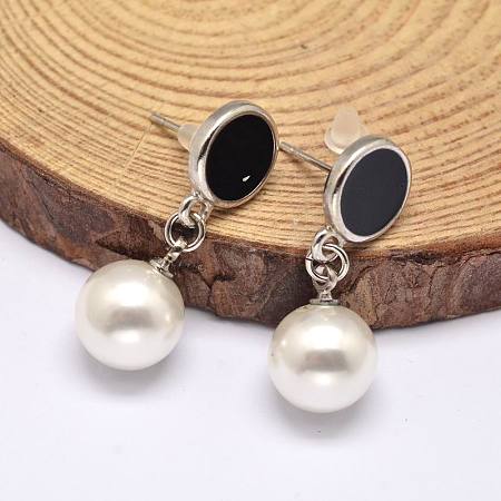 Fashion Acrylic Pearl Dangle Stud Earrings X-EJEW-E085-1-1