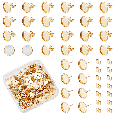 Flat Round 304 Stainless Steel Stud Earring Settings STAS-UN0060-74C-G-1