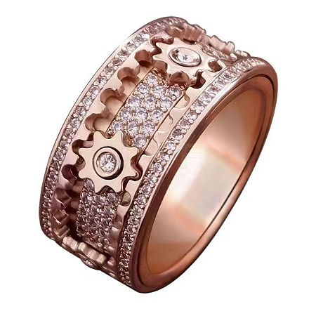 Gear Brass Micro Pave Clear Cubic Zirconia Rotatable Finger Rings FS-WGBD3BF-09-1