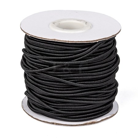  Jewelry Beads Findings Round Elastic Cord, with Nylon Outside and Rubber Inside, Black, 2mm; 30m/roll