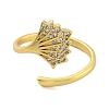 Ginkgo Leaf Brass Micro Pave Clear Cubic Zirconia Open Cuff Rings for Women RJEW-L120-001G-2