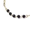 Shell Pearl Beads & Black Stone Chain Necklaces NJEW-JN05109-6