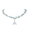 Natural Aquamarine Chip & Imitaton Round Pearl Beaded Adjustable Necklaces NJEW-JN05227-05-2