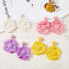 FIBLOOM 4 Pairs 4 Colors Bohemian Style Raffia Flower Dangle Stud Earrings with Iron Pins EJEW-FI0002-26-5