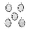 Tibetan Style Antique Silver Alloy Flat Oval Pendant Cabochon Settings TIBEP-M022-19AS-1