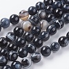 Round Dyed & Heated Natural Black Agate Beads Strands G-G582-8mm-07-3