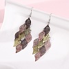 430 Stainless Steel Leaf Dangle Earrings EJEW-A137-10P-02-3