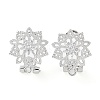 Hollow Flower Brass Micro Pave Cubic Zirconia Stud Earrings Finding KK-E083-14P-1