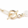 Natural Pearl Beaded Bracelet with Brass Paperclip Chains for Women BJEW-JB07920-01-5