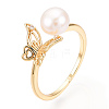Natural Pearl Open Cuff  Ring Micro Pave Clear Cubic Zirconia PEAR-N022-C06-1