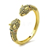 Brass Pave Clear & Green Cubic Zirconia Leopard Open Cuff Bangle for Women BJEW-K246-20A-G-1