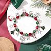 Christmas Glass Beaded Stretch Bracelet with Brass Alloy Pendant BJEW-TA00549-2