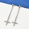 Christian Upside Down Cross 201 Stainless Steel Dangle Stud Earrings LS-EJEW-P314-01B-P-3