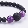 Natural Amethyst Beaded Necklaces & Stretch Bracelets Jewelry Sets SJEW-JS00918-05-6