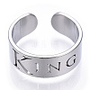 Non-Tarnish 304 Stainless Steel Word King Open Cuff Ring for Women RJEW-T027-09P-3