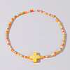 Beach Vacation Style Shell Cross & Glass & Brass Beaded Stretch Bracelets for Women FP3154-5-1