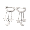 Non-Tarnish 304 Stainless Steel Star & Moon Dangle Hoop Earrings EJEW-E286-11P-1