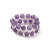 Natural Amethyst & Glass Braided Beaded Stretch Ring for Women RJEW-JR00546-02-1