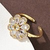 Flower Brass Micro Pave Cubic Zirconia Cuff Rings for Women RJEW-A069-01B-G-2