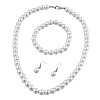 Round Plastic Imitation Pearl Beaded Necklaces & Dangle Earring & Bracelets Sets FS-WGF01A4-01-2