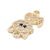 Brass Pave Clear & Black Cubic Zirconia Pet Kitten Connector Charms KK-Z061-01G-01-2