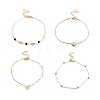 4Pcs 4 Style Alloy Chain Anklets Set with Heart Beaded and Butterfly Charm for Women SJEW-D009-01KCG-1