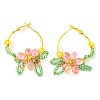 Woven Glass Flower Huggie Hoop Earring EJEW-MZ00235-03-1