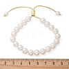 Shell Pearl Beaded Slider Bracelet with Brass Snake Chain X-BJEW-B066-01B-02-2