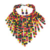 Bohemian Style Wood Round Beaded Pendant Necklaces & Dangle Earrings Sets FS-WG26D1A-01-3