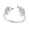 304 Stainless Steel Leaf Open Cuff Ring for Women RJEW-C025-24P-2