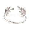 Non-Tarnish 304 Stainless Steel Leaf Open Cuff Ring for Women RJEW-C025-24P-2