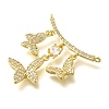 Brass Micro Pave Clear Cubic Zirconia Butterfly Connector Charms KK-M309-24G-2