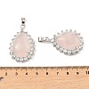 Natural Rose Quartz & Rhinestone Pendants G-K338-31P-07-3