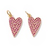 Rack Plating Brass Micro Pave Hot Pink Cubic Zirconia Pendants X-ZIRC-C040-19G-2