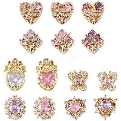 2Pcs 2 Colors Brass Micro Pave Cubic Zirconia Beads KK-YW0003-04-1