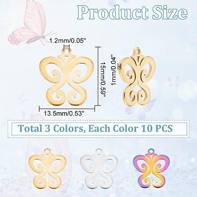 30Pcs 3 Colors 304 Stainless Steel Charms STAS-DC0011-91-1