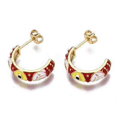 Brass Enamel Half Hoop Earrings EJEW-T014-49G-02-NF-1