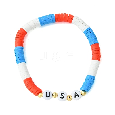 Independence Day Handmade Polymer Clay Beaded Stretch Bracelets BJEW-JB10591-1